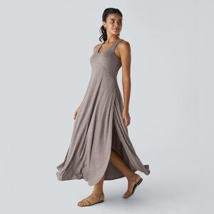 Sleeveless Taupe Maxi Dress with Side Slits